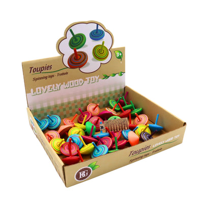 6 TOUPIES EN BOIS 4CM - COULEURS ASSORTIES