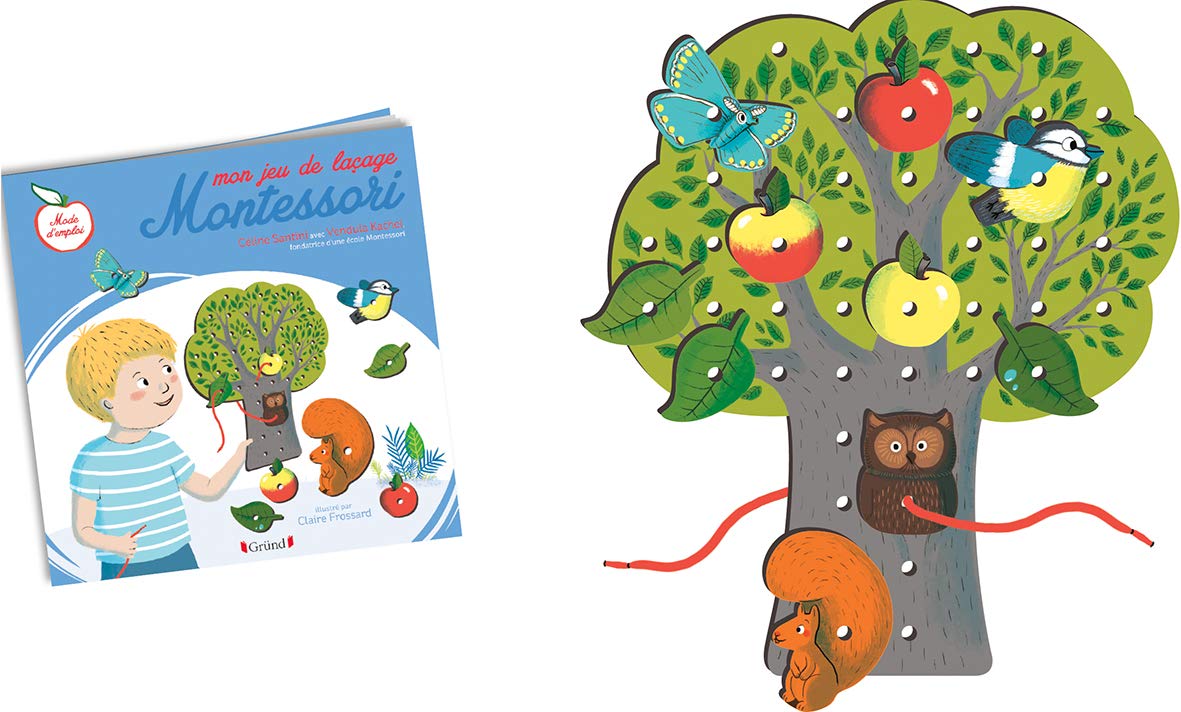 Mon jeu de laçage Montessori – Pochette avec 4 lacets et 11 éléments à trous – À partir de 3 ans