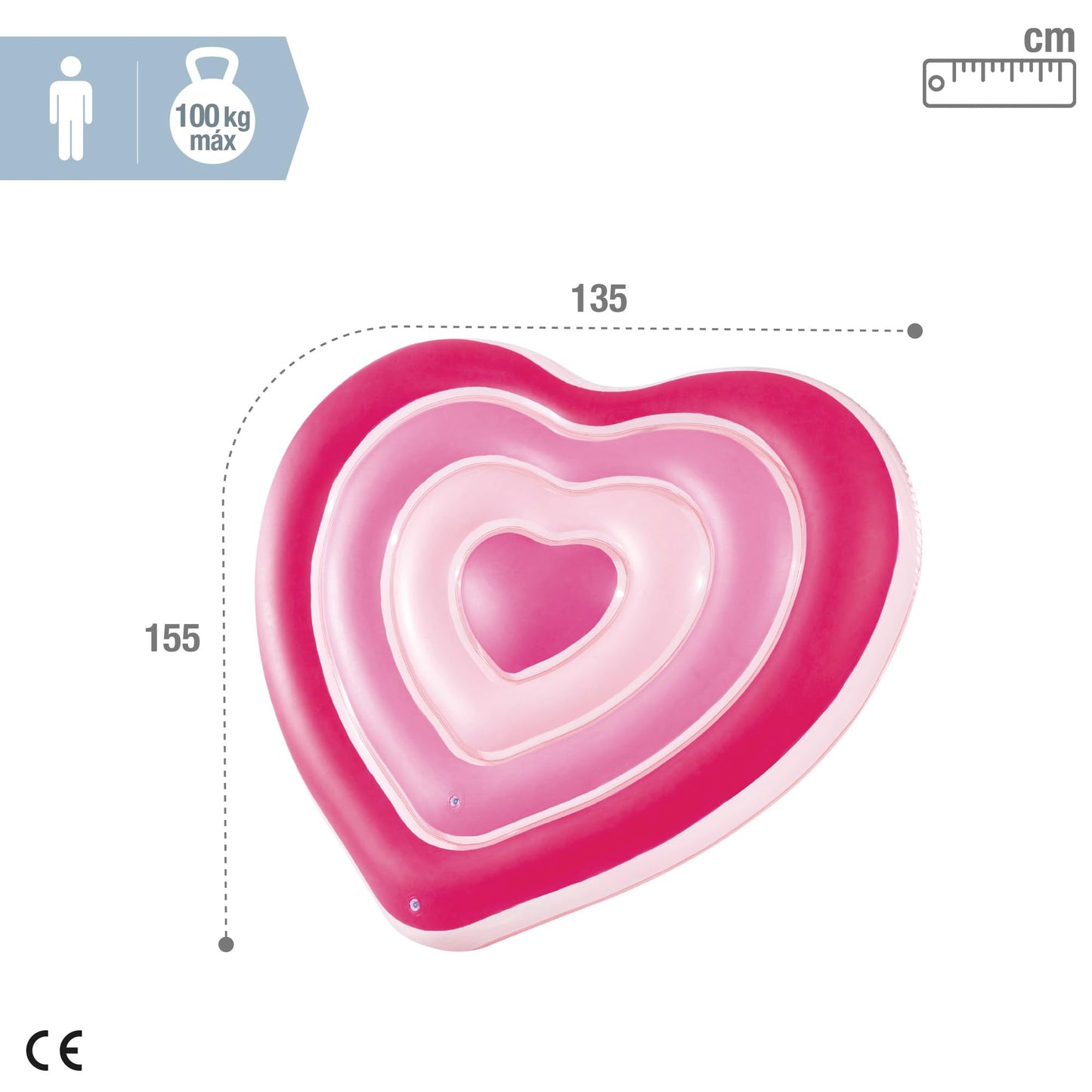 Intex Flotteur en Forme de cœur gonflé : 1,55 m x 1,35 m x 25 cm (58727EU)
