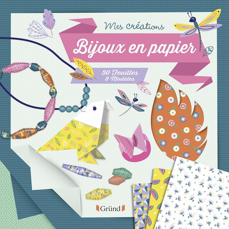 Bijoux en papier – Pochette avec 8 modèles, 6 perles et du fil de coton – À partir de 6 ans