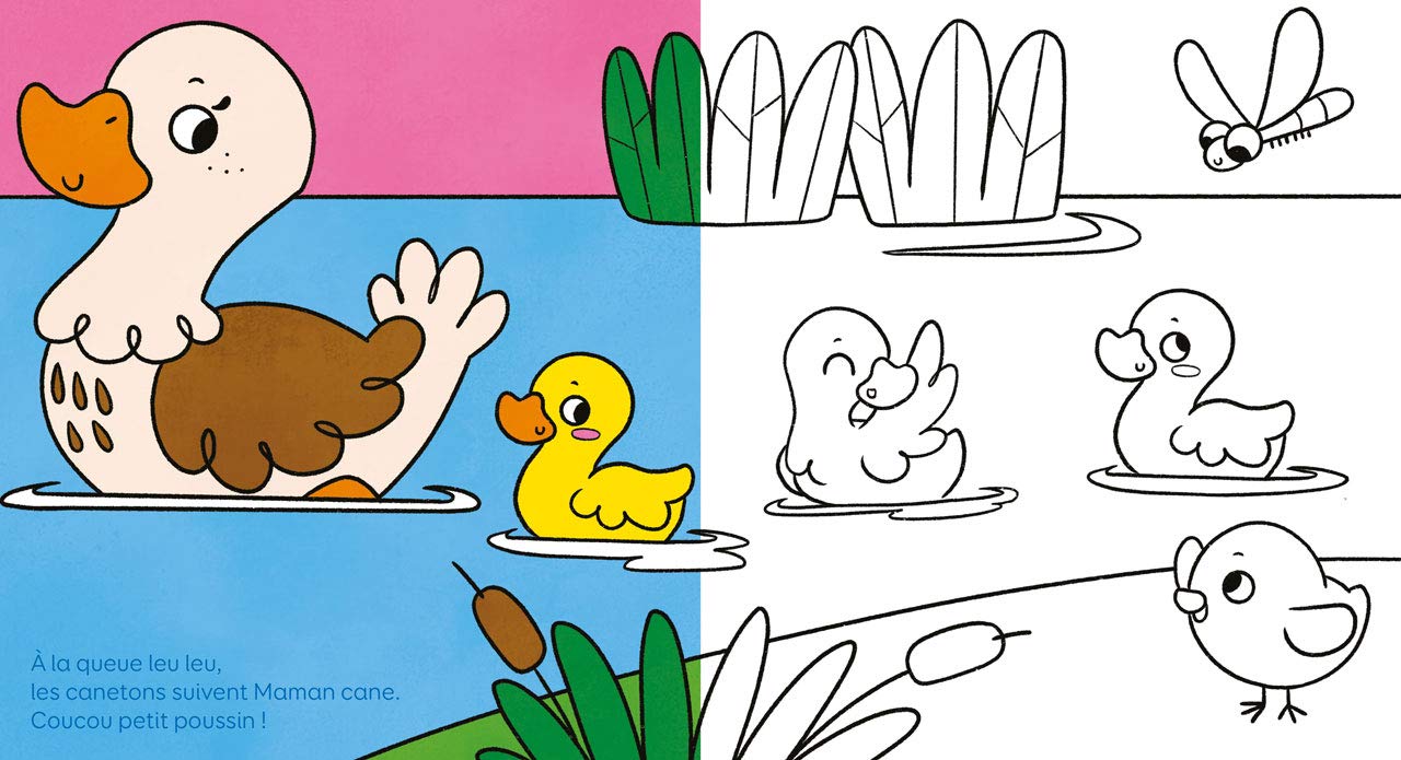 LA JOURNEE DES PETITS ANIMAUX EN COLORIAGE - LA JOURNEE DE PETIT POUSSIN - Dès 4 ans