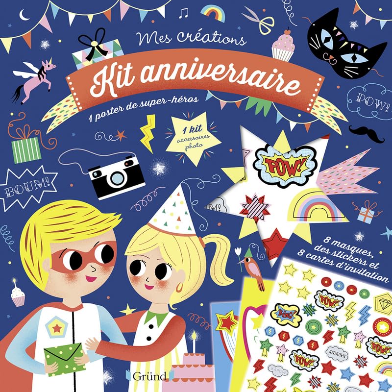 Kit anniversaire – Kit créatif avec des masques à colorier, 1 photobooth, 1 guirlande à crée, 1 guide et des invitations – À partir de 6 ans