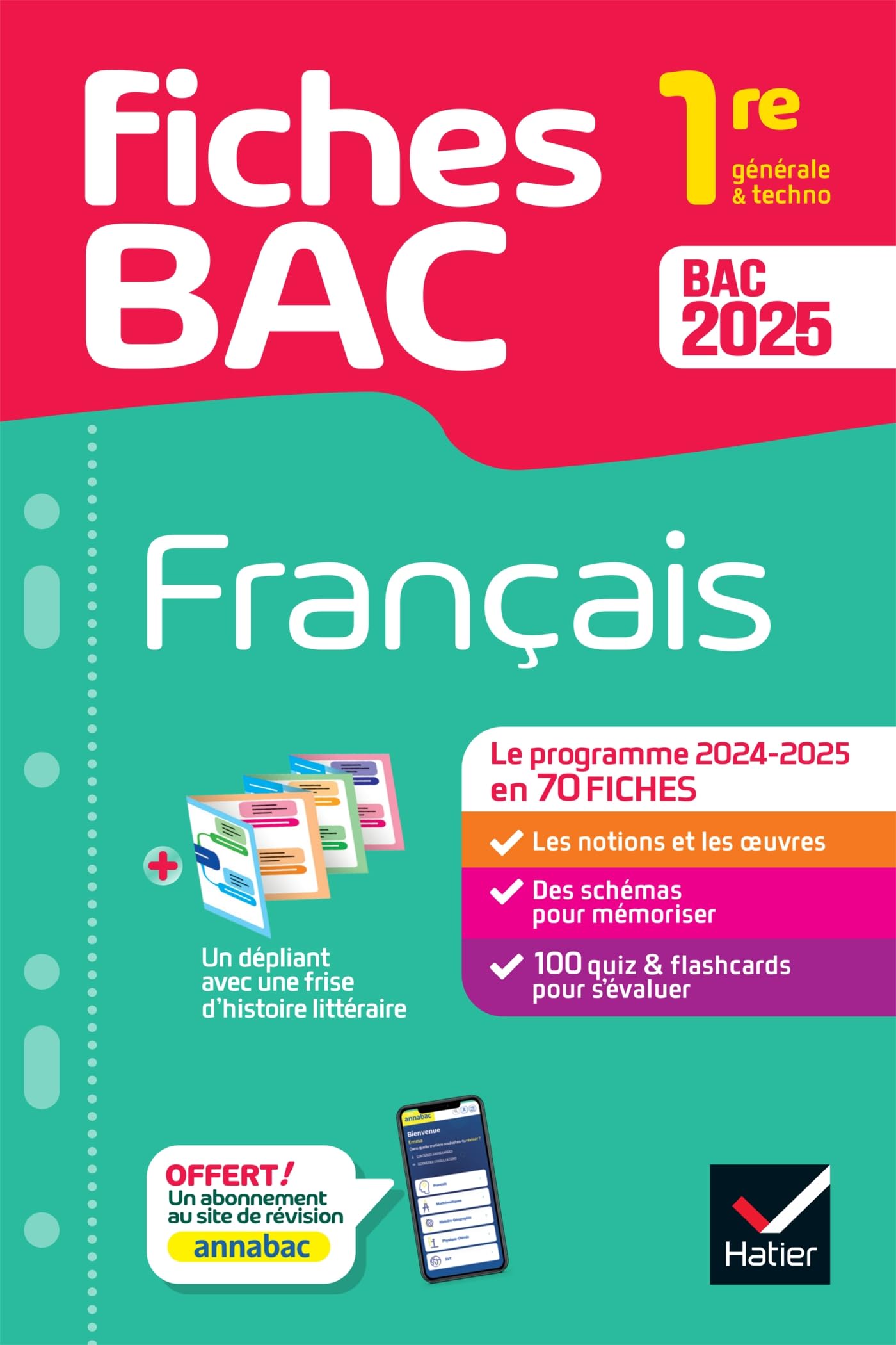 Fiches bac - Français 1re générale & techno Bac 2025: avec les oeuvres au programme 2024-2025