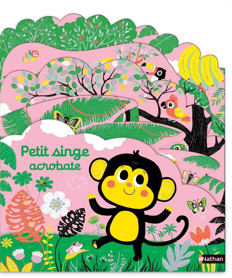 Petit Singe acrobate- Livre d'éveil tout carton découpé en paysages - pour les bébés dès 6 mois