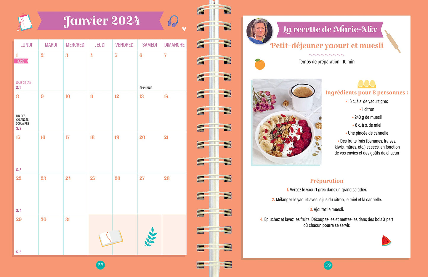 Agenda familial Famille nombreuse Mémoniak 2024 avec Marie Alix Jeanson, sept. 2023-déc. 2024