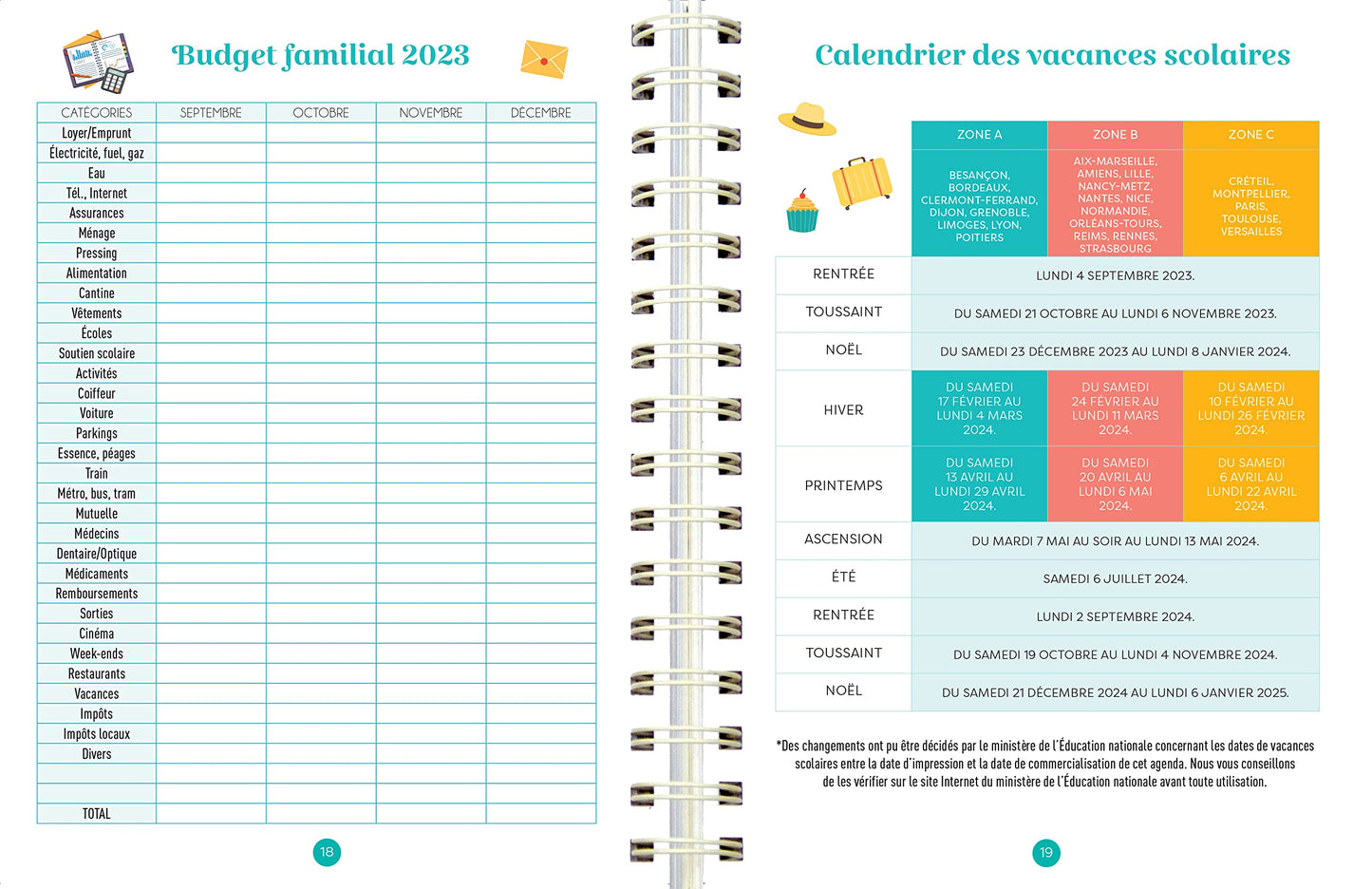 Agenda familial Famille nombreuse Mémoniak 2024 avec Marie Alix Jeanson, sept. 2023-déc. 2024