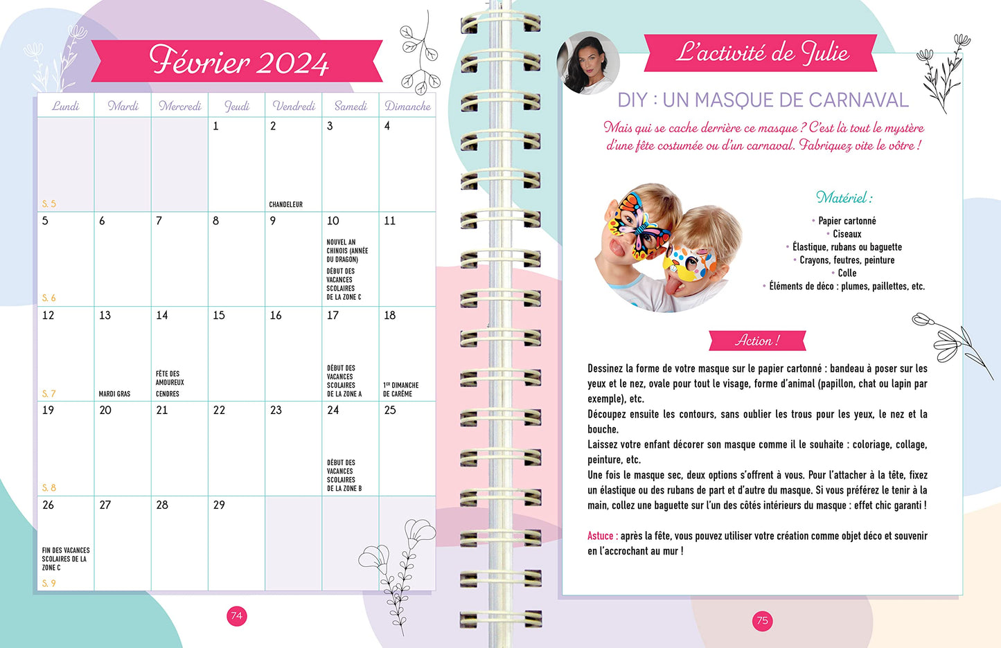 Agenda familial mensuel de Julie Ricci Mémoniak, sept 2023-août 2024 avec ses conseils