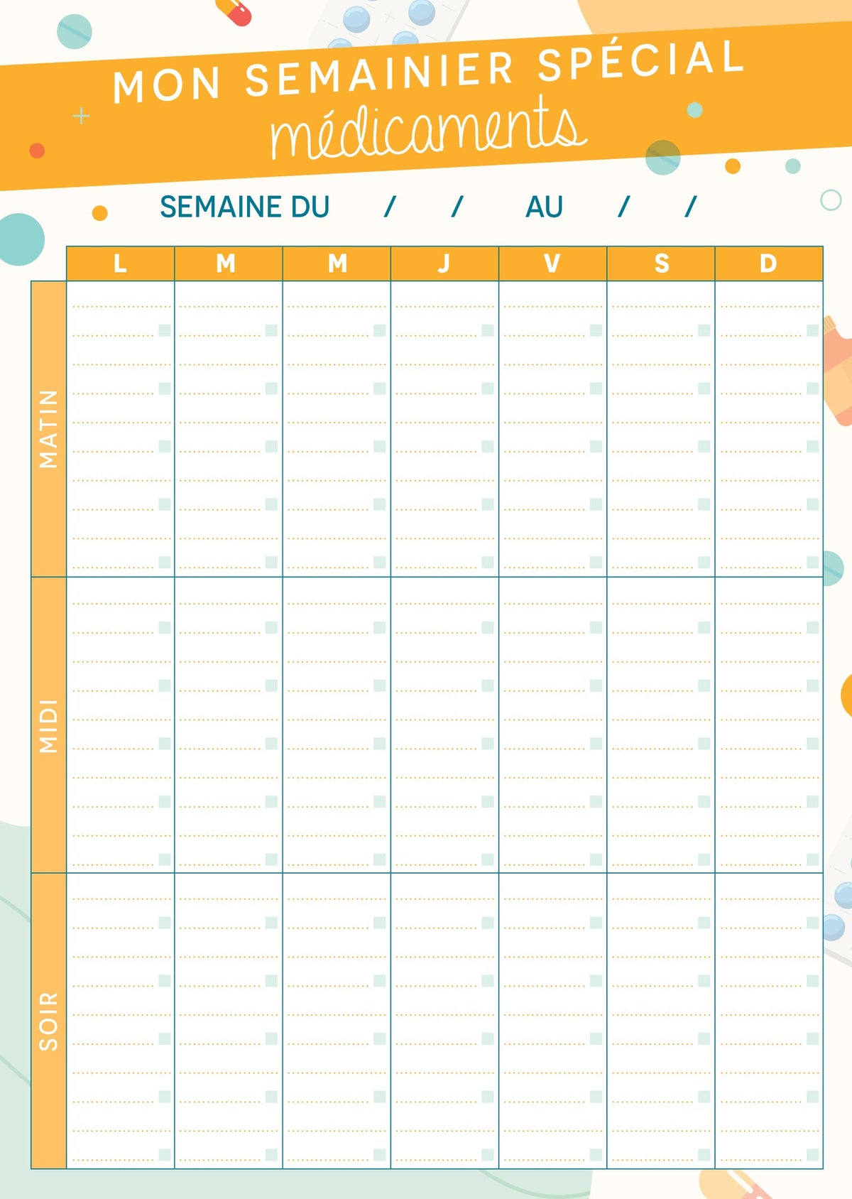 Mon semainier spécial médicaments - 52 tableaux pour suivre mes traitements Mémoniak - bloc aimanté à compléter