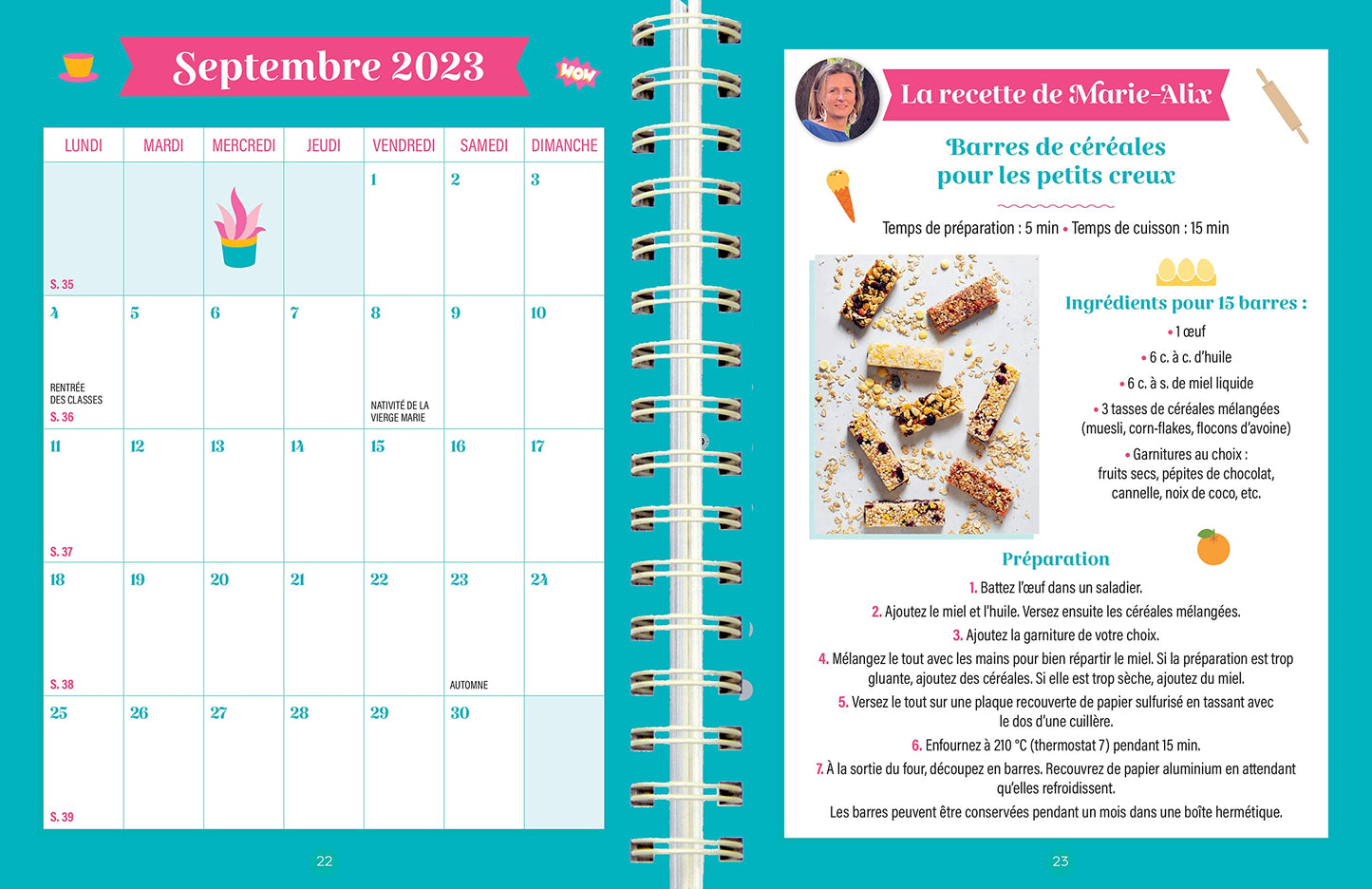 Agenda familial Famille nombreuse Mémoniak 2024 avec Marie Alix Jeanson, sept. 2023-déc. 2024