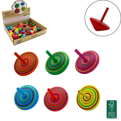 6 TOUPIES EN BOIS 4CM - COULEURS ASSORTIES