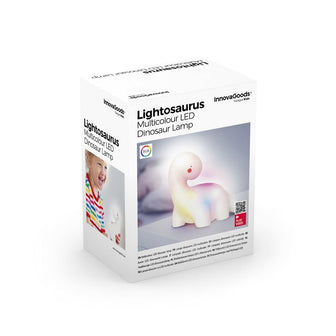 InnovaGoods - Lampe LED Dinosaure Lightosaurus Multicolore, Veilleuse Enfant Sécurisée, Décorative, Portable, RGB, Légère, Compacte, Inclut 3 Piles LR44, Blanc, Vinyle