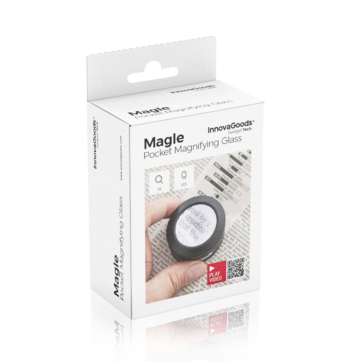 InnovaGoods® Loupe de Poche avec LED Magle, 5 dioptries, 210 mm, idéale pour la Lecture, la Couture, la Bijouterie, idéale pour l'inspection de Documents et de Petites pièces.