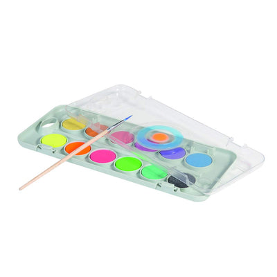 Morocolor PRIMO, Aquarelles en comprimé, palette métallique 8 couleurs 4 couleurs fluorescentes, comprimés aquarelle Ø30mm, pigmentation élevée, couleurs vives et brillantes, Made in Italy