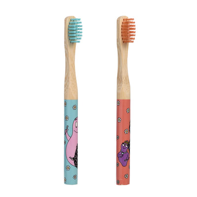 Barbapapa, Set de 2 Brosses à Dents Enfant en Bambou, Soins Dentaires, Hygiène Dentaire, Enfants, Junior, 14,5cm, TAKE CARE