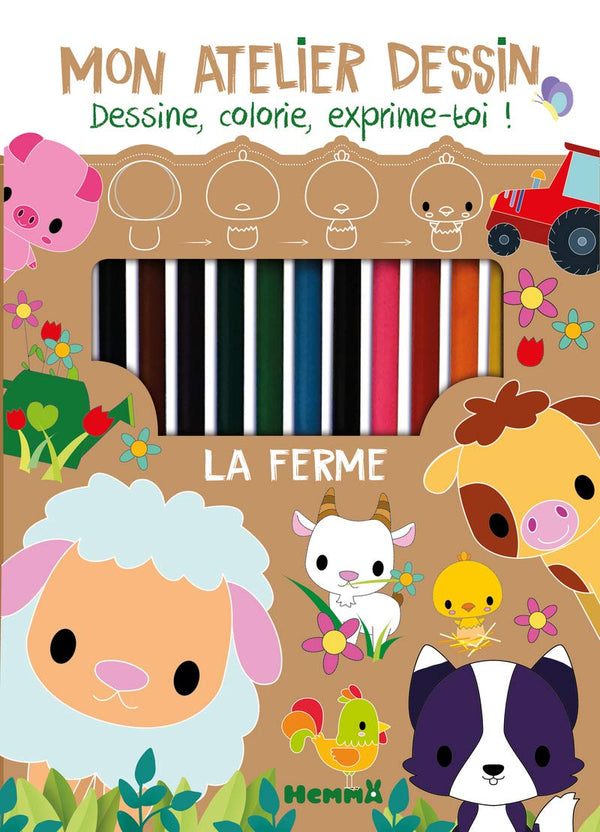 Mon atelier dessin - La ferme - Triptyque kraft pour apprendre à dessiner pas à pas - dès 6 ans