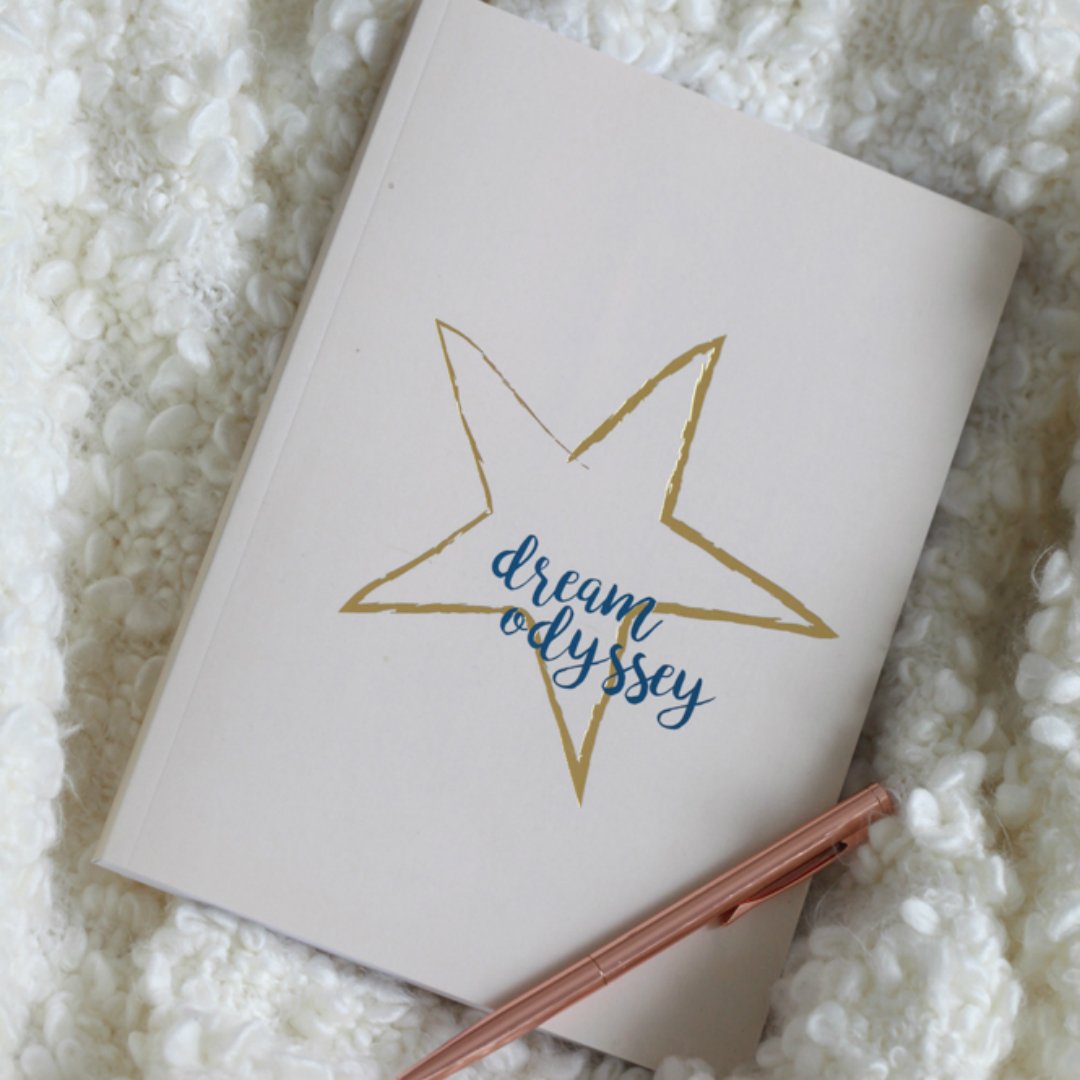 Dream Odyssey Sac à main Taille A5 Journal ordinateur portable avec Doré métallique Motif étoiles en Beige par un cadeau à partir du Dieux