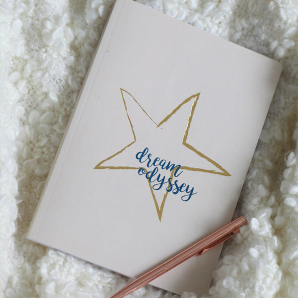 Dream Odyssey Sac à main Taille A5 Journal ordinateur portable avec Doré métallique Motif étoiles en Beige par un cadeau à partir du Dieux