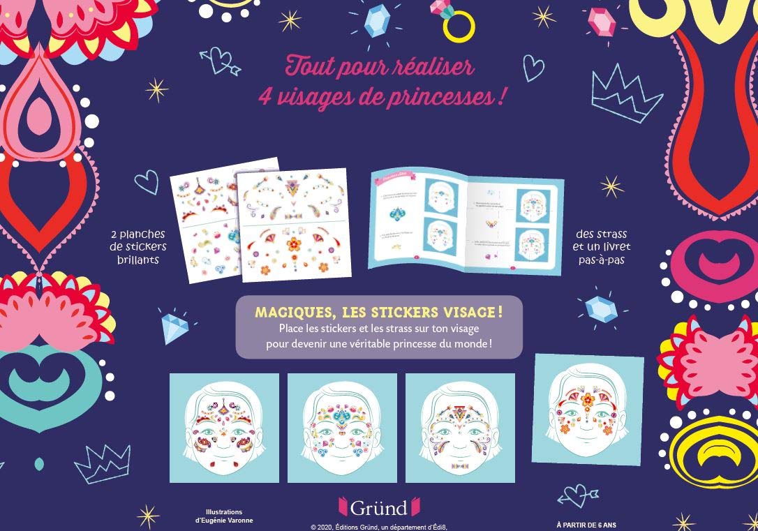 Stickers visage : Princesses du monde Pochette autocollants et strass de 4 déguisements À partir de 6 ans