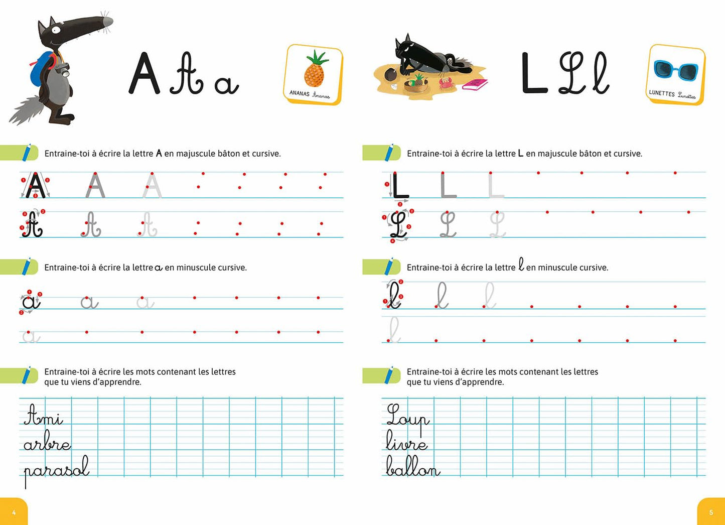 MON CAHIER D'ECRITURE AVEC LOUP EN VACANCES !