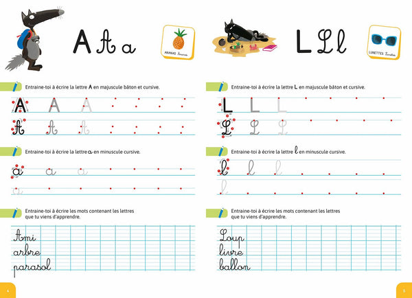 MON CAHIER D'ECRITURE AVEC LOUP EN VACANCES !