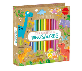 Bloc colo-crayons - Dinosaures - Dessine, colorie et colle