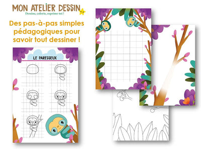 Mon atelier dessin - Les animaux sauvages - Triptyque kraft pour apprendre à dessiner pas à pas – Dès 6 ans