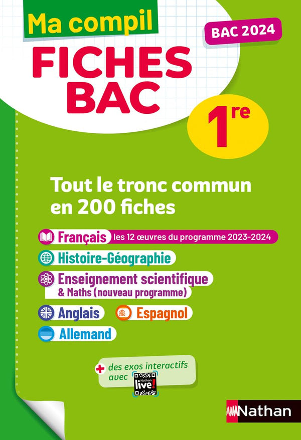 Toutes les matières du tronc commun Première - Ma Compil fiches BAC - Bac 2024 - Français, Histoire-Géographie, Enseignement scientifique, Anglais, Espagnol, Allemand 1re