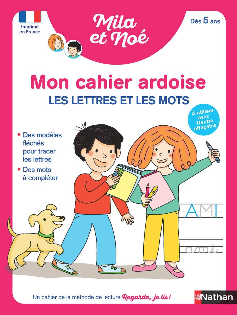 Mon cahier ardoise Mila et Noé - Les lettres et les mots - cahier effaçable, dès 5 ans