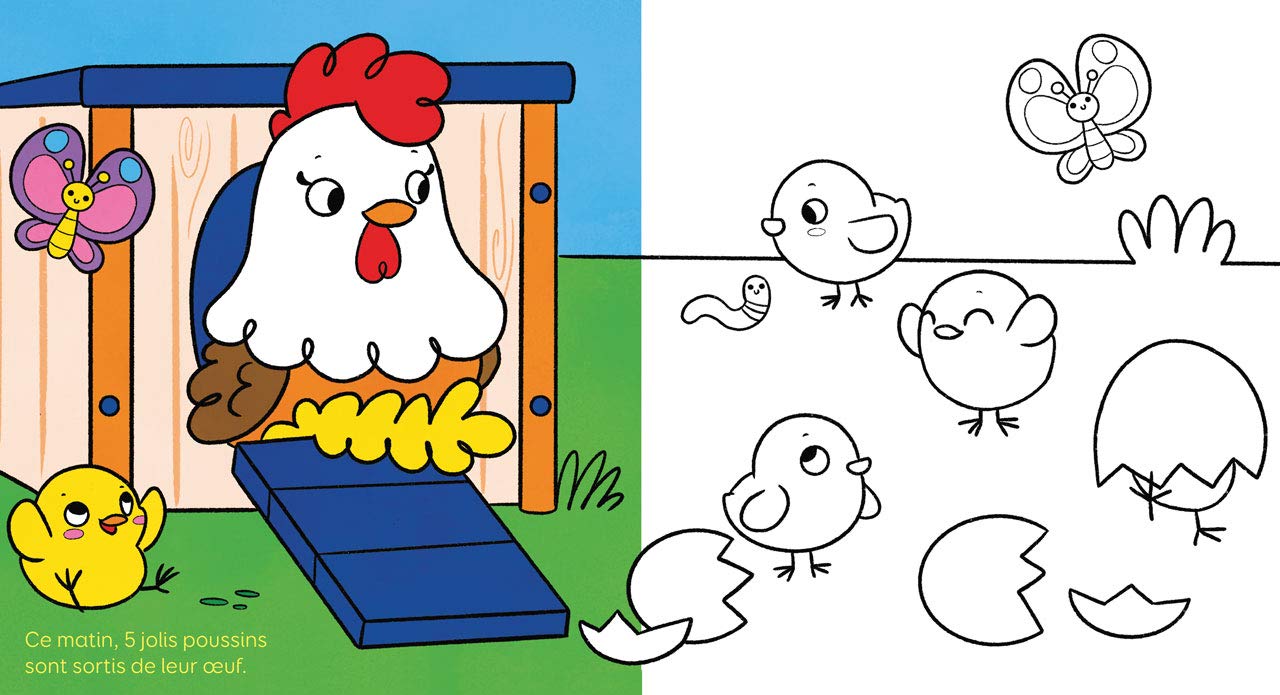 LA JOURNEE DES PETITS ANIMAUX EN COLORIAGE - LA JOURNEE DE PETIT POUSSIN - Dès 4 ans