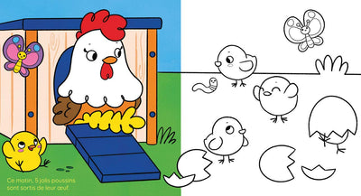 LA JOURNEE DES PETITS ANIMAUX EN COLORIAGE - LA JOURNEE DE PETIT POUSSIN - Dès 4 ans