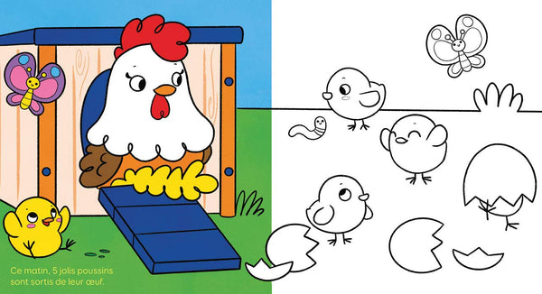 LA JOURNEE DES PETITS ANIMAUX EN COLORIAGE - LA JOURNEE DE PETIT POUSSIN - Dès 4 ans