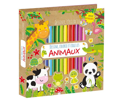 Bloc colo-crayons - Animaux - Dessine, colorie et colle