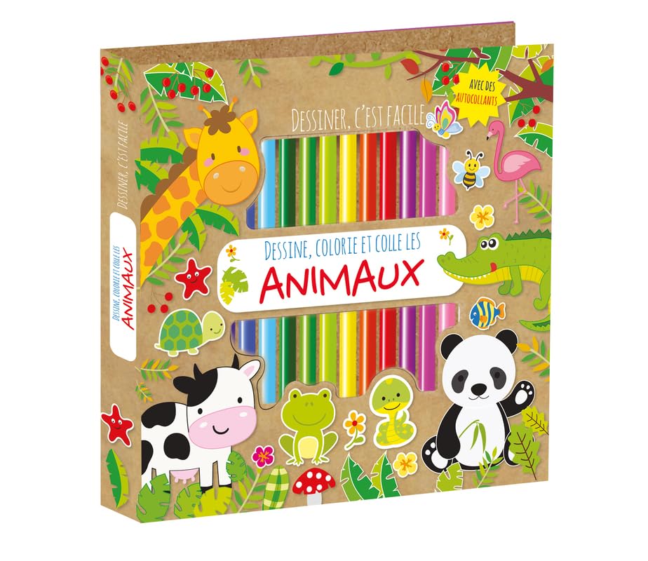 Bloc colo-crayons - Animaux - Dessine, colorie et colle
