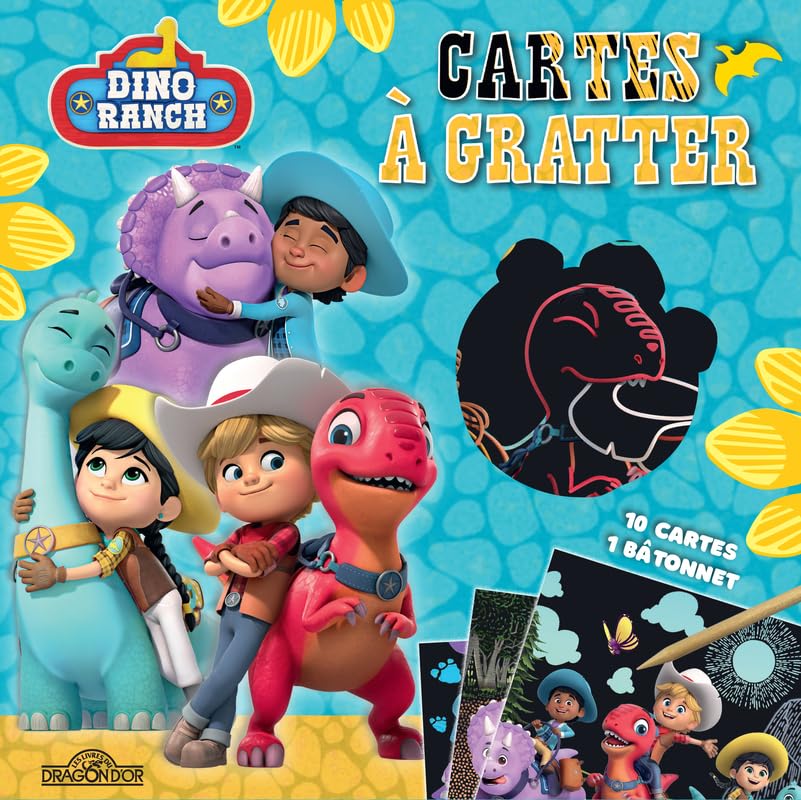 Dino Ranch – Cartes à gratter – Pochette avec 10 cartes à gratter et un bâtonnet – Dès 6 ans