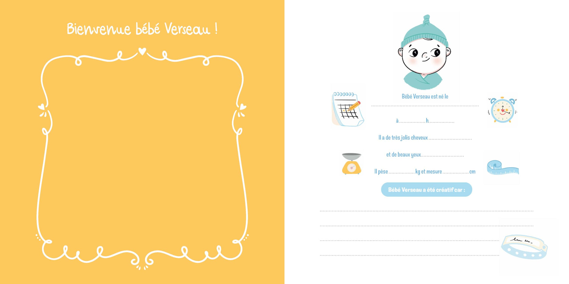 Bébé Verseau - Livre de naissance et des premières fois