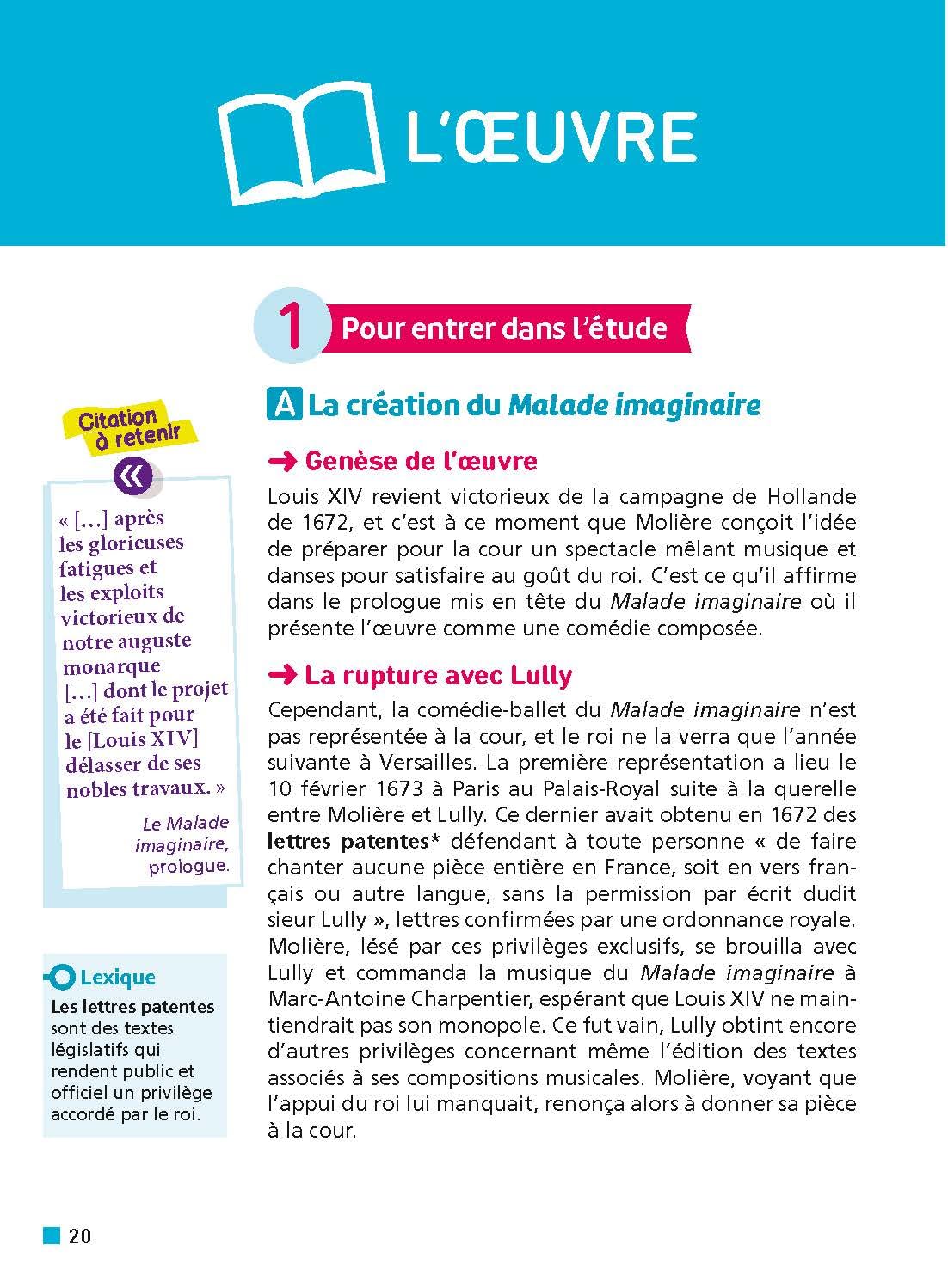 Analyse et étude de l'oeuvre - Le Malade Imaginaire de Molière - Réussir son BAC Français 1re - Parcours associé Spectacle et comédie - Une oeuvre, un parcours (6)