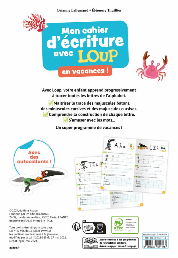 MON CAHIER D'ECRITURE AVEC LOUP EN VACANCES !