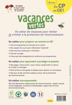 Cahier de vacances 2023, du CP vers le CE1 6-7 ans - Vacances vertes: Le premier cahier de vacances écoresponsable