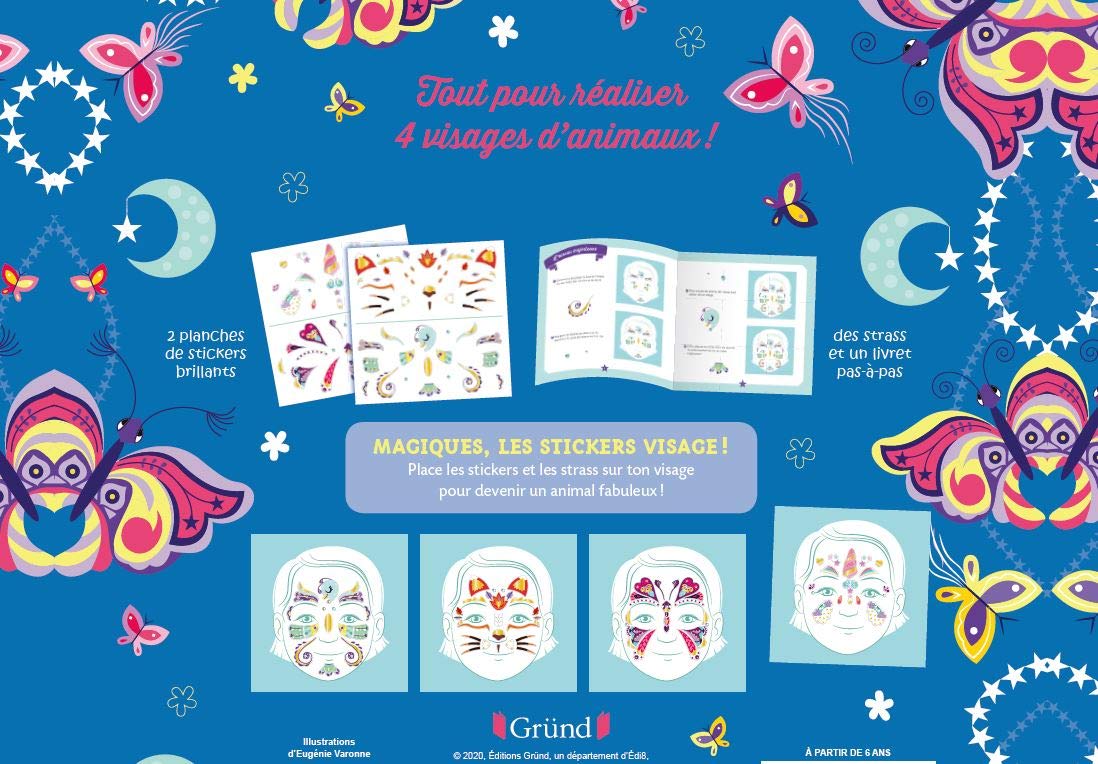 Stickers visage : Animaux magiques Pochette autocollants et strass de 4 déguisements À partir de 6 ans
