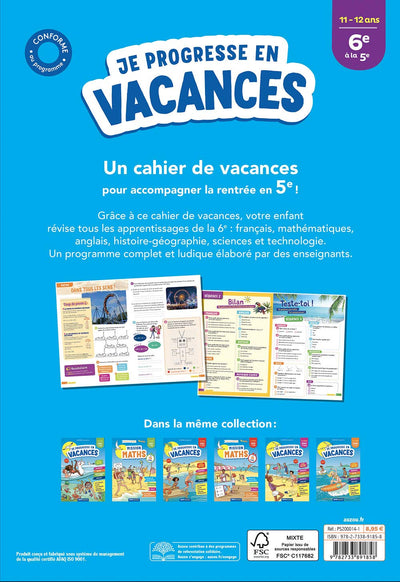 Cahier de vacances 2021 - Je progresse en vacances de la 6e à la 5e