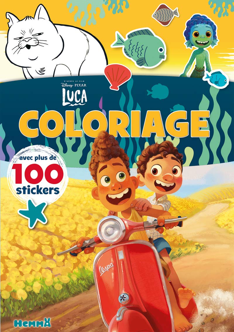Disney Pixar Luca – Coloriage avec plus de 100 stickers – Livre de coloriage avec stickers – Dès 4 ans