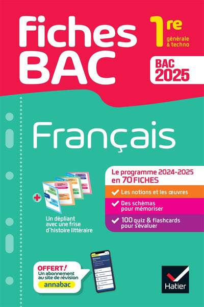 Fiches bac - Français 1re générale & techno Bac 2025: avec les oeuvres au programme 2024-2025