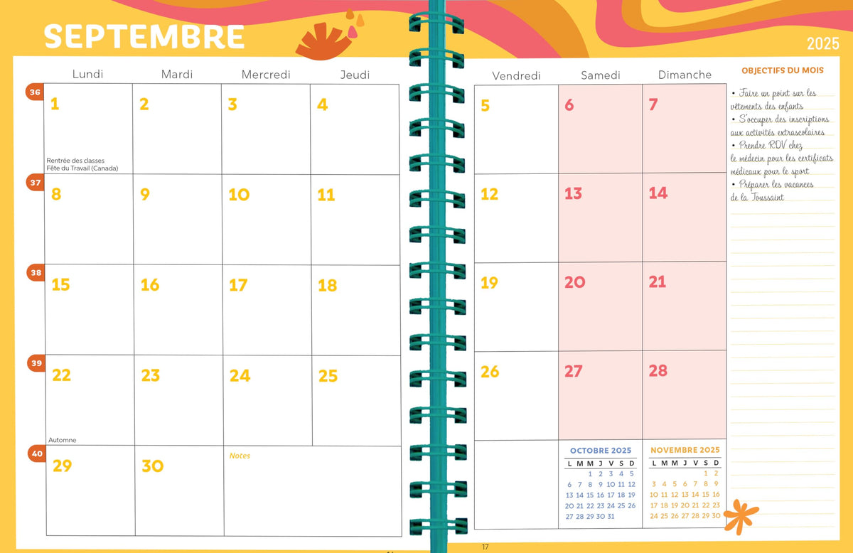 Agenda familial Mémoniak, sept. 2025 à déc. 2026