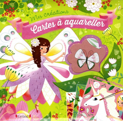 Cartes à aquareller – Pochette avec 5 cartes à peindre, 1 palette de 8 couleurs et 1 pinceau – À partir de 6 ans