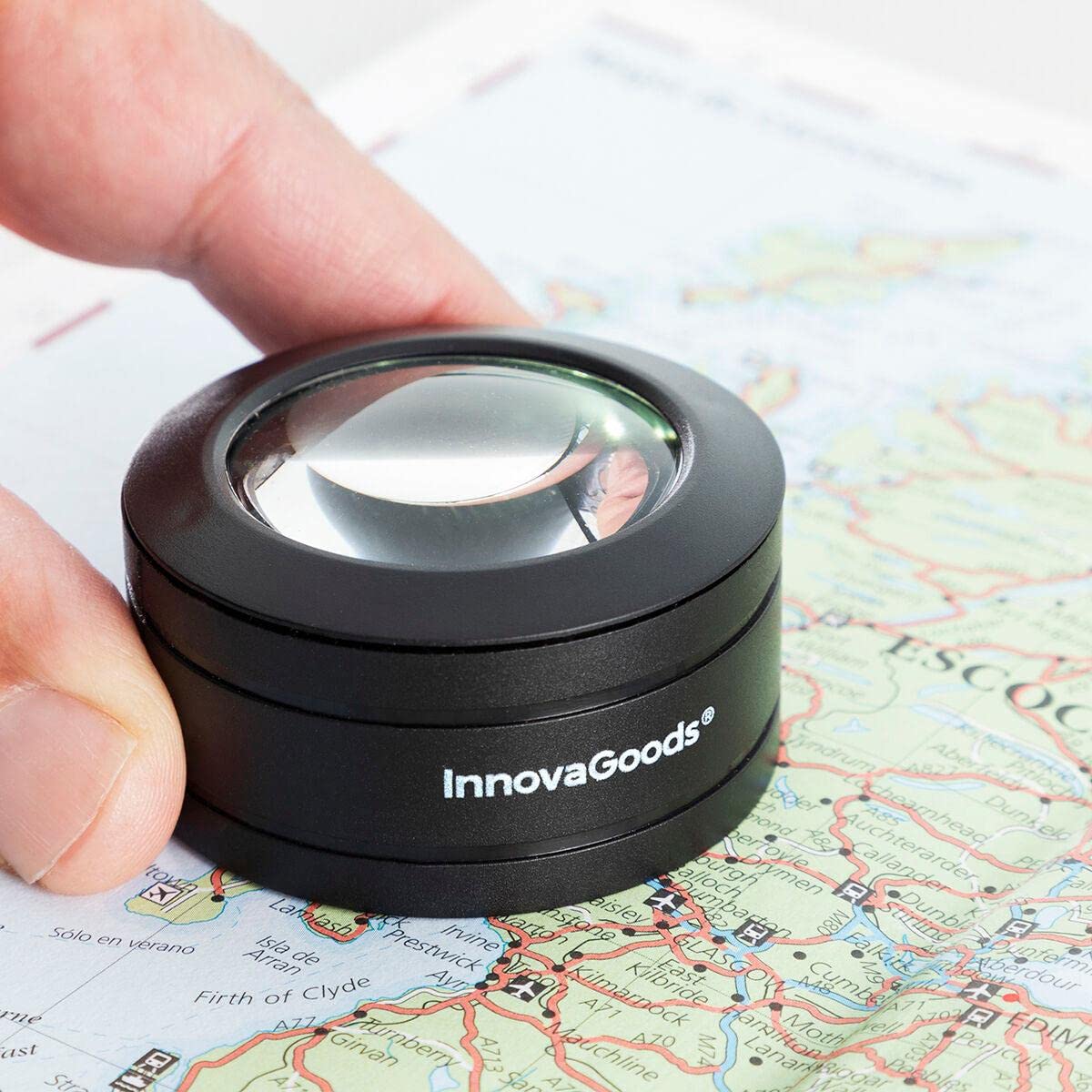 InnovaGoods® Loupe de Poche avec LED Magle, 5 dioptries, 210 mm, idéale pour la Lecture, la Couture, la Bijouterie, idéale pour l'inspection de Documents et de Petites pièces.