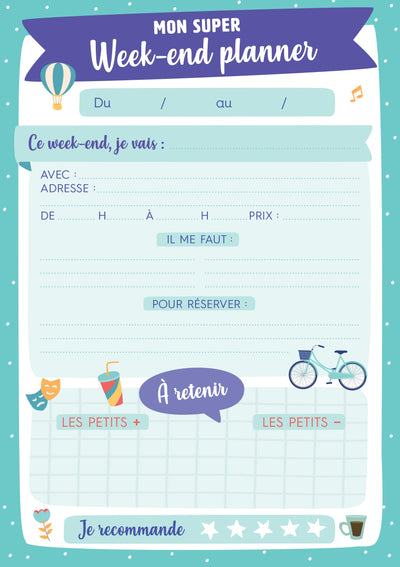Mon week-end planner pour organiser mes super sorties Mémoniak - bloc aimanté 52 listes à compléter