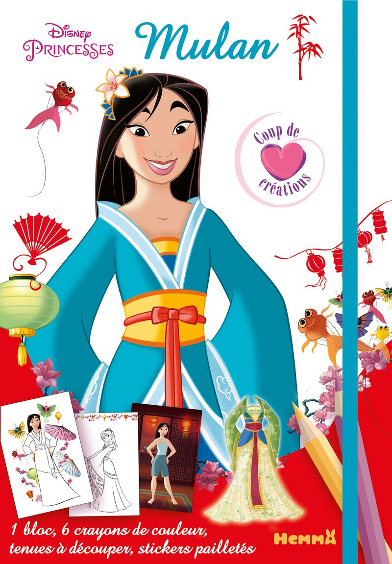 Disney Princesses - Mulan - Coup de coeur créations - Kit mode avec coloriage et stickers - Dès 5 ans