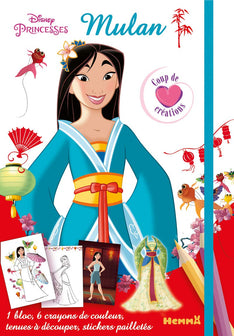 Disney Princesses - Mulan - Coup de coeur créations - Kit mode avec coloriage et stickers - Dès 5 ans