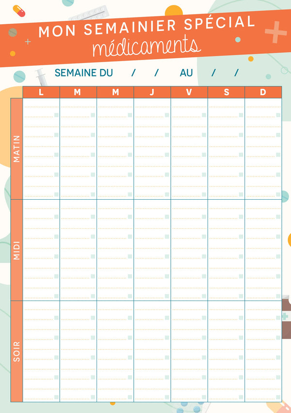 Mon semainier spécial médicaments - 52 tableaux pour suivre mes traitements Mémoniak - bloc aimanté