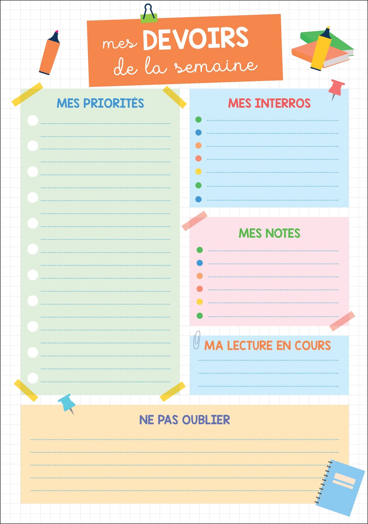 J'organise mes devoirs à la maison Mémoniak - bloc de 52 plannings de révision